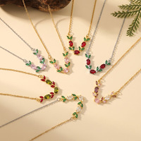 Nouveauté : Collier délicat en forme de V avec feuille, pendentif en zircon cubique coloré pour femme, bijoux tendance