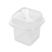 Pot carré en plastique PET de 380 ml avec cuillère, boîte à dessert individuelle jetable pour mousse, gâteau, utilisation alimentaire