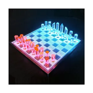 Tic Tac Toe Pieces LED Acrylic Chess Set Board Game With Brushed Aluminum Frame Acrylic Backgammon Set International Chess