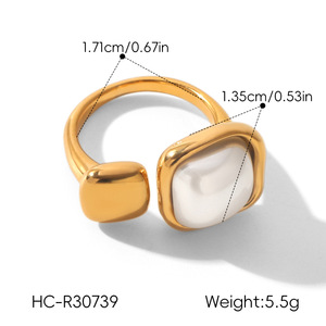 Anillo de Perlas de Acero Inoxidable de Lujo Ligero para Mujer, Chapado, Resistente al Deslustre, Banda Abierta, Joyería de Alta Gama, Accesorios al por Mayor - Product Image 3