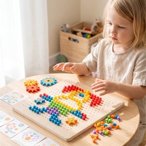 Jouet artistique en bois pour tout-petits, puzzle <span class=keywords><strong>de</strong></span> <span class=keywords><strong>mosaïque</strong></span> à chevilles pour l'association des couleurs avec <span class=keywords><strong>clous</strong></span> champignons, jouets Montessori pour développer la motricité fine - Product Image 6