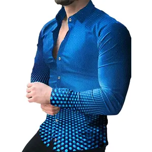 Men's Tops Luxury Social Men's Shirt Lapel Button Down Shirt Casual Plaid 3D Print Long Sleeve Men's Club Prom Cardigan Top