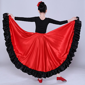 Faldas de baile flamenco para niñas, falda de baile del vientre, disfraz folclórico de gran vuelo con dobladillo con volantes 180D 360D 720D - Product Image 3