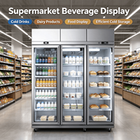 Vitrine réfrigérée commerciale verticale à 3 portes vitrées D303, porte antibuée, éclairage LED, en acier inoxydable,