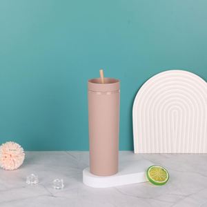 Custom Food Grade BPA FREE Stock SKINNY 16Oz Double-Layer Custom Simple <b>Rubber</b> <b>Paint</b> Plastic Water Tumbler Cup With Straw - Product Image 6