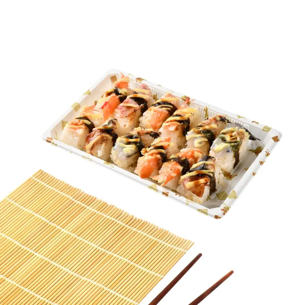 Manluen kostenlose Probe weißes Ahornblätter Einweg-Lebensmittel-Tablett Verpackung für Takeaway Speisen Dessert Snack Sushi-Container