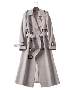 Manteau <span class=keywords><strong>trench</strong></span> long pour <span class=keywords><strong>femme</strong></span> en <span class=keywords><strong>kaki</strong></span> de haute qualité, vente en gros, automne-hiver, surdimensionné, logo personnalisé, double boutonnage - Product Image 1