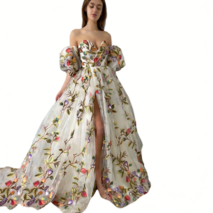 <span class=keywords><strong>Vestido</strong></span> Maxi de <span class=keywords><strong>Fiesta</strong></span> con Bordado Floral 3D, Escote Bajo, <span class=keywords><strong>Manga</strong></span> Linterna, Abertura Alta, Ecológico, Transpirable, Antiarrugas, ODM - Product Image 6