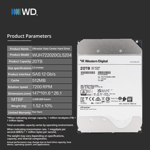 Nuevo disco duro para servidor de <span class=keywords><strong>WD</strong></span>, SAS-12GB/S, de 3.5 pulgadas, compatible con intercambio en caliente, 22TB, <span class=keywords><strong>20TB</strong></span>, 16TB, 12TB, disco duro Ultrastar para centro de datos - Product Image 2
