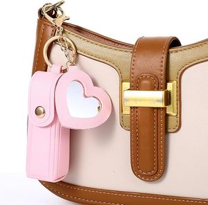 <b>Custom</b> Logo Lipstick Organizer <b>Keychain</b> with Mirror - PU Lipstick Case Holder, Lip Gloss Bag, Lip Balm Pouch - Product Image 5