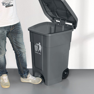 70L Foot Operated Trash Can With Wheels And <b>Lid</b> Outdoor Rectangular Sanitation <b>Bin</b> Gray - Product Image 2