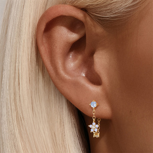 Fashion Piercing Jewelry 18k <b>Gold</b> Sky Blue Zircon New Collections Tassel Piercing <b>Earring</b> - Product Image 4