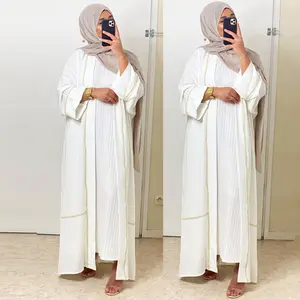 阿拉伯土耳其吉利巴布迪拜长款穆斯林女性伊斯兰连衣裙纯白色最新设计祈祷简单开放