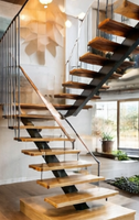 Escalier flottant minimaliste Optima, escalier droit en métal, escalier à marches ouvertes, escalier en bois pour intérieur