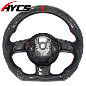Volante de fibra de carbono de cuero deportivo personalizado para <span class=keywords><strong>Audi</strong></span> TT TTS TTRS R8 V8 <span class=keywords><strong>V10</strong></span> accesorio de coche elegante de Color rojo - Product Image 1