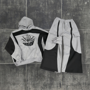 Conjunto de Sudadera con Capucha y Pantalones Anchos de Estilo Patchwork, Color en Contraste, Bordado, Corte Cuadrado, Chándal Deportivo para Hombre - Product Image 1