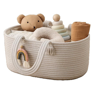 Cesta de Almacenamiento para Ropa de Bebé con Asa, Organizador de Pañales, Organizador de Pañales de Cuerda de Algodón Hecho a Mano - Product Image 1