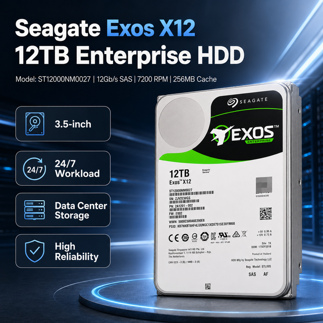 For Seagate 12TB SAS Enterprise Hard Disk ST12000NM0027 2.5M Hours MTBF 550TB/Year Workload 24/7 Operation RAID Backup Archiving