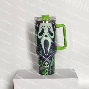 2024 yüksek kalite özel 40oz araba kupa cadılar bayramı korku filmi kolu saman yalıtımlı soğuk su kupası - Product Image 3