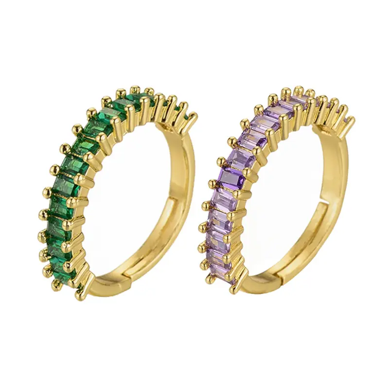 Ladies Green/Purple Zircon Jewelry Single Diamond Rings Trendy Adjustable Gold Dainty Ring