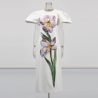 Robes longues élégantes et raffinées, style été 2025, nouvelle collection, manches bouffantes à fleurs, coupe ajustée pour femmes