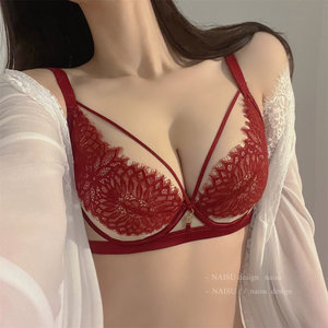 Lencería al <span class=keywords><strong>por</strong></span> mayor: Conjunto de lencería de encaje fino con fruncido para mujer, sin aros, sujetador de tres puntos, ideal para verano. - Product Image 5