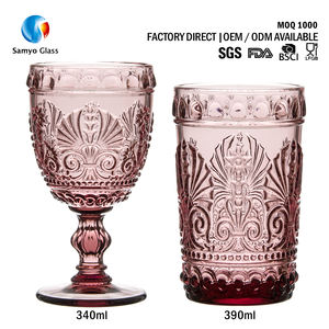 كؤوس نبيذ أحمر أوروبية عتيقة سميكة منقوشة وملونة بالجملة من ساميو، كؤوس نبيذ وردية - Product Image 1