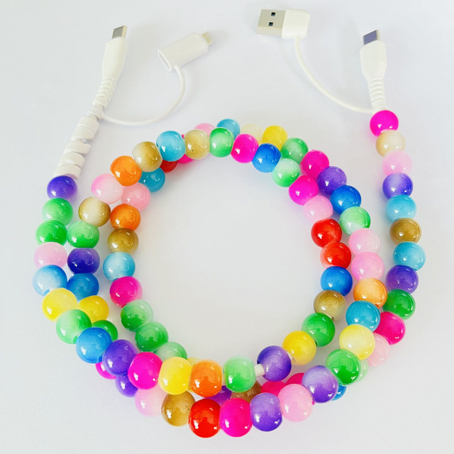 Cute Rainbow Beaded Charging Cable Colorful USB C Cord for iPhone Aesthetic 4 in 1Phone Accessory Gift for Teen Girls