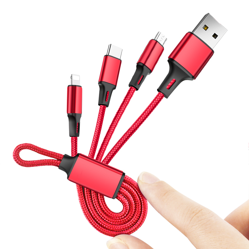 Рекламный подарок 3 в 1 универсальный USB-кабель для зарядки Micro 2A плетеный 3 в 1 USB-кабель для ключей