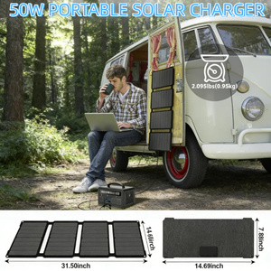 Chargeur solaire pliable 50W avec 3 ports de sortie (USB-A/USB-C/DC), efficacité 23%, noir/camouflage pour le camping, la randonnée, les camping-cars et les activités de plein air - Product Image 2