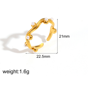 Anillos de Oro para Mujer, Acero Inoxidable, Cristal, Perla, Anillo Abierto Ajustable, Apilable, Delicado, Estilo Bohemio, Vintage, Joyería de Moda, Regalo - Product Image 4