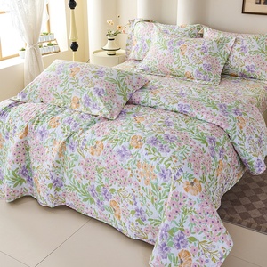 Parure de lit en microfibre brossée 80 g/m² toutes saisons, motif floral pastel, housse de couette et couvre-lit pour chambre de style campagne française - Product Image 4