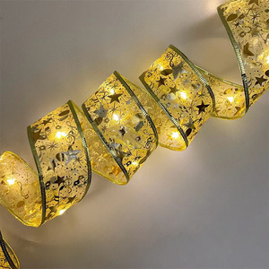 3m trong nhà ngoài trời bên cây giáng sinh kỳ nghỉ LED đồng satin lá ruy băng Bạc Chuỗi vàng đèn IP44 pin không thấm nước - Product Image 1