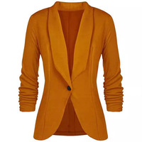 Blazer de bureau pour femmes, style costume d'affaires, manches longues, automne-printemps, taille cintrée, veste courte, col rabattu, bouton pour femmes
