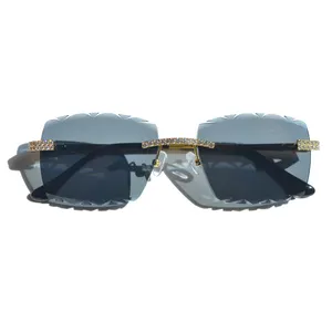 Wholesale glasses 57-Sifier custom design rectangle rimless uv400 sunglasses rhinestones glasses