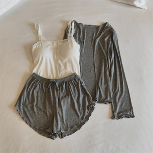 Nouveau pyjama femmes dentelle printemps et automne Modal coton pur désir avec coussinets de poitrine trois pièces ensemble pour usage externe - Product Image 5