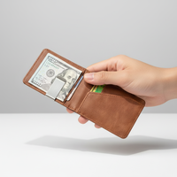 Porte-cartes minimaliste de luxe en cuir PU avec pince à billets métallique, format compact pour poche avant, vente en gros OEM