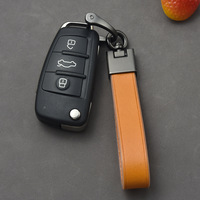 Porte-clés en cuir véritable pleine fleur tanné végétal, cordon pour clés de voiture, emballé individuellement, idéal pour les voyages d'affaires