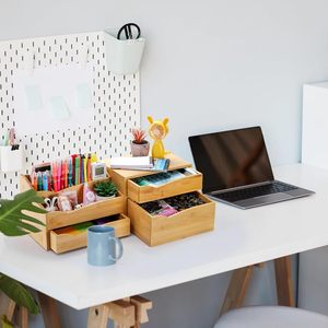 Bamboo Desktop Organizer 4 Layers Storage <b>Drawer</b> For Office Desk Student Stationery Pen Holder Creative Wooden Divider - Product Image 2