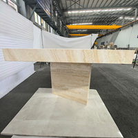 Table basse en travertin beige clair de luxe en pierre naturelle faite à la main, style nordique, décoration d'intérieur