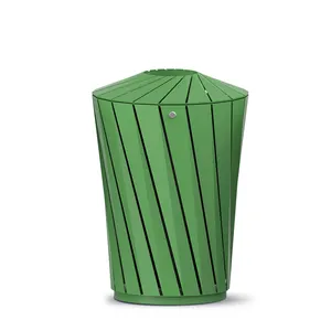 90L Large Capacity Outdoor Trash Can Galvanized Steel Recycling Little Bins For Street Metal Trash Bin With Volcanic Head Cover