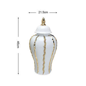 Vase en céramique blanc et or de luxe pour la décoration de la maison, pot en céramique avec couvercle, vase à fleurs de table pour hôtel - Product Image 5
