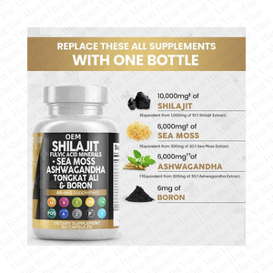 Preço de fábrica Himalaia Shilajit Puro Himalaia Orgânica Ashwagandha Cápsula Complexa Com Musgo Do Mar Tongkat Ali E Ácido Falvico - Product Image 5