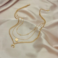 Collar de Moda con Colgante de Estrella y Luna en Acero Inoxidable Chapado en Oro con Cadena Apilada de Varias Capas Estilo Retro