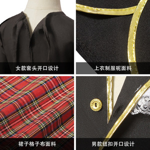 Disfraz de kilt escocés para niñas, vestido de actuación infantil con bufanda y sombrero, corte en A, poliéster satinado - Product Image 4