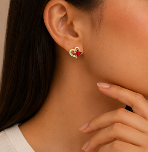 925 Sterling Silver Gold Plated Heart Shape <b>Red</b> Cubic Zirconia Stud <b>Earrings</b> for Women Romantic CZ Jewelry Wedding Anniversary - Product Image 2