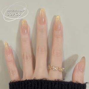 Xiaohongshu vente chaude embouts portables poudre d'or haut de gamme autocollants pour ongles français étincelants fille chaude désir pur faux ongles - Product Image 2