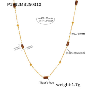 Collana con Catena a Croce Dorata in Acciaio Inossidabile Stile Ruota Panoramica, Collana Artigianale con Perle di Pietra Naturale, Collana a Catena per Clavicola in Lapislazzuli - Product Image 6