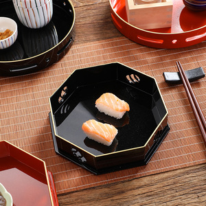 Japanese Modern Minimalist <b>Tea</b> <b>Tray</b> Serving Platter Black Octagonal Round For Home Desserts Snacks - Product Image 4
