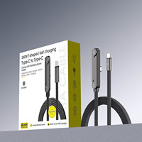 Câble USB-C vers USB-C 240W, charge rapide PD 65W, tressé, support invisible rotatif à 360° 2-en-1 pour téléphone, tablette, ordinateur portable, 1,5m